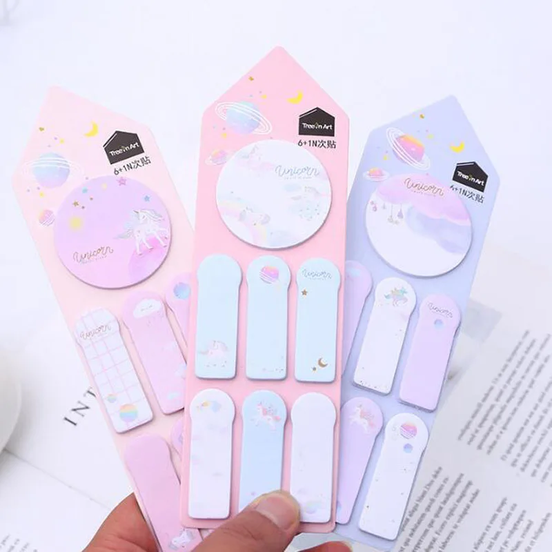 Kawaii бумаги для заметок на клейкой основе наклейки космический Единорог 6 + 1