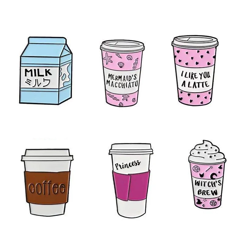 

Fashion cup Enamel pin Collection Cartoon Milk Moffee cup Brooch Creative Travel cup Pins Cowboy Hat Badge Collar Jewelry Gift