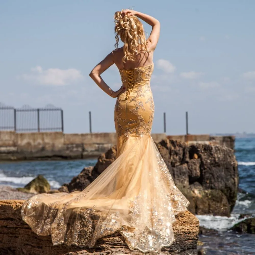 vestido de festa Luxury Evening Gowns Sweetheart robe de soiree Gold Sequins Mermaid Evening Dresses Long 2019 Best Selling