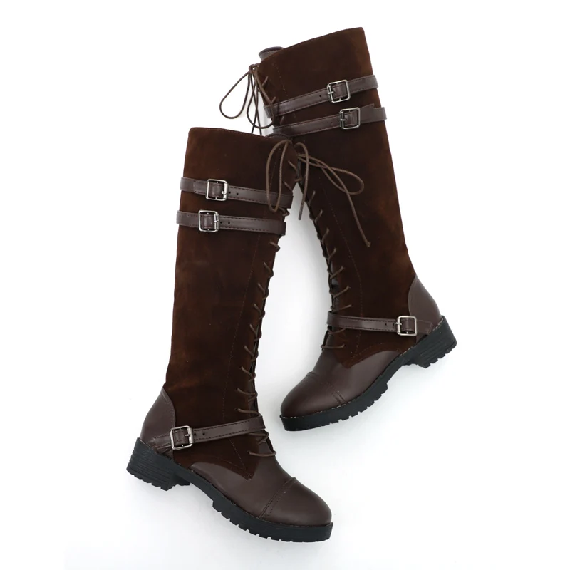Tangnest/женские сапоги до колена модные сапоги для верховой езды с пряжкой повседневная обувь на плоской платформе со шнуровкой Женская обувь, большие размеры 35-43, XWX6981