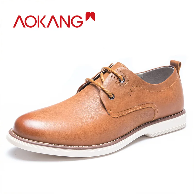 

AOKANG 2019 Men Brogue Shoes Men Genuine leather men dress shoes high quality British Style Men shoes lace up business shoes