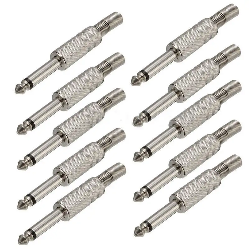 10pcs 6.35mm Male Mono Monaural Audio Cable Jack Connector Plug 1/4