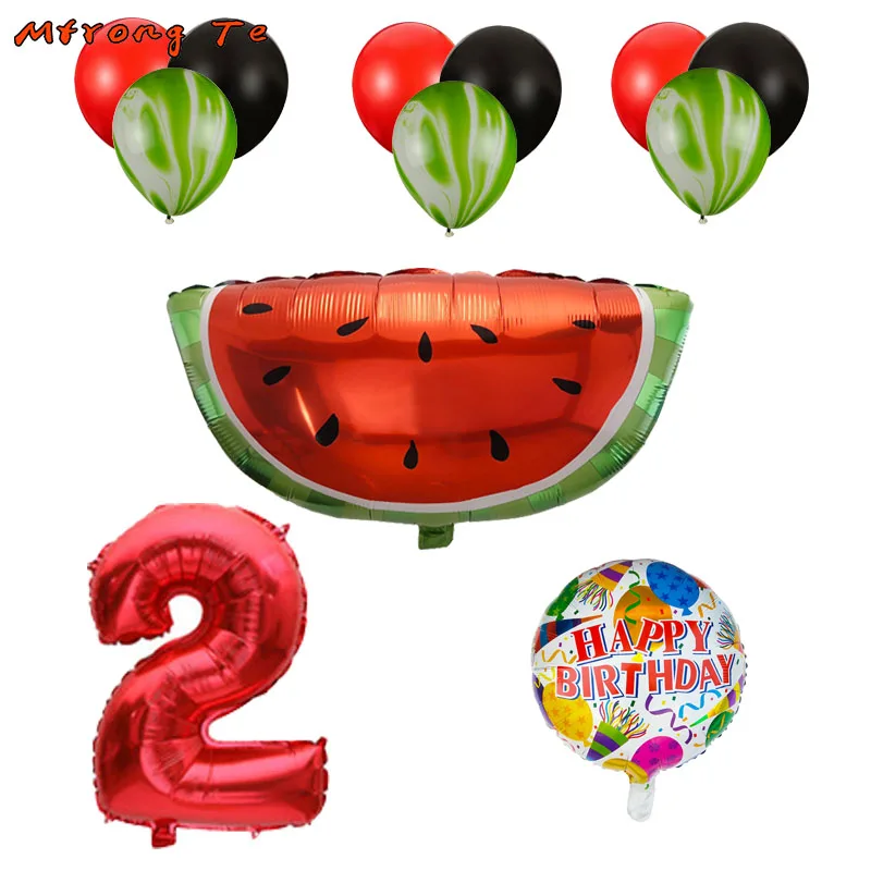 12 шт./лот, арбуз, номер 1, 2 фольгированные гелиевые шары, красные и черные латексные шары для детского душа, один год, день рождения, вечеринка, Декор