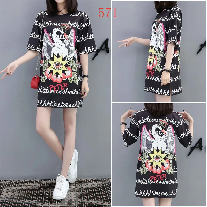 Fashion Summer Oversized Loose Dress Women Plus Size O Neck Half Sleeves Printed Casual T Shirt Dress Streetwear Mini Dress