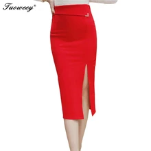 5XL Женская Осенняя длинная открытая юбка-карандаш с вырезом плюс размер новая модная повседневная Облегающая Юбка элегантная эластичная тканевая юбка