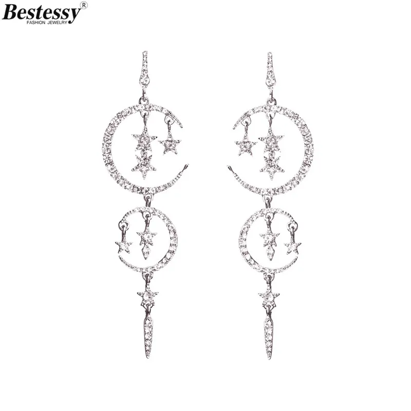 

Bestessy New Handmade Crystal Long Jewelry Women's Earrings 2019 Wedding Party Dangle Drop Earrings Metal Accessory Pendientes