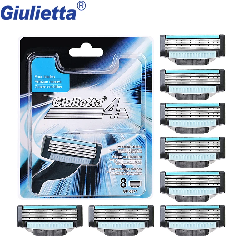 

Giulietta 8pcs/lot New 4-layer Blade Men's Shaving Razor Blades High Quality Replaceable Razor Blades Compatible with Mache3