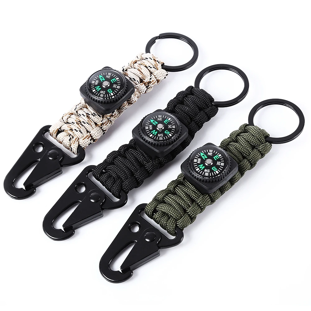 

Outdoor Hiking Hunting Camping Paracord Tools Olecranon Shape Key Hook Webbing Buckle Hanging Belt Carabiner with Compass