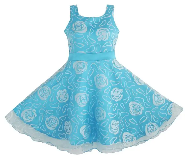 Flower Girl Dress Blue Rose Wedding Pageant Kids Boutique 2020 Summer Princess Party Dresses Children Clothes Size 4-12 Sundress | Детская