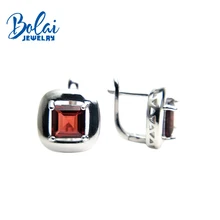 Bolaijewelry, 925 серебряные красивые украшения с сережками натуральный гранат и цитрин квадрат 7,0 мм девушка выбор Рождественский ящик выбор