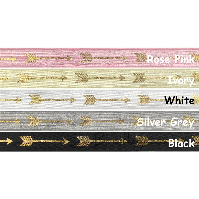 

BRISTLEGRASS 5 Yard 5/8" 1.5cm Gold Arrow Foil Print FOE Fold Over Elastics Satin Band Kids Headband Hair Tie Dress Sewing Trims
