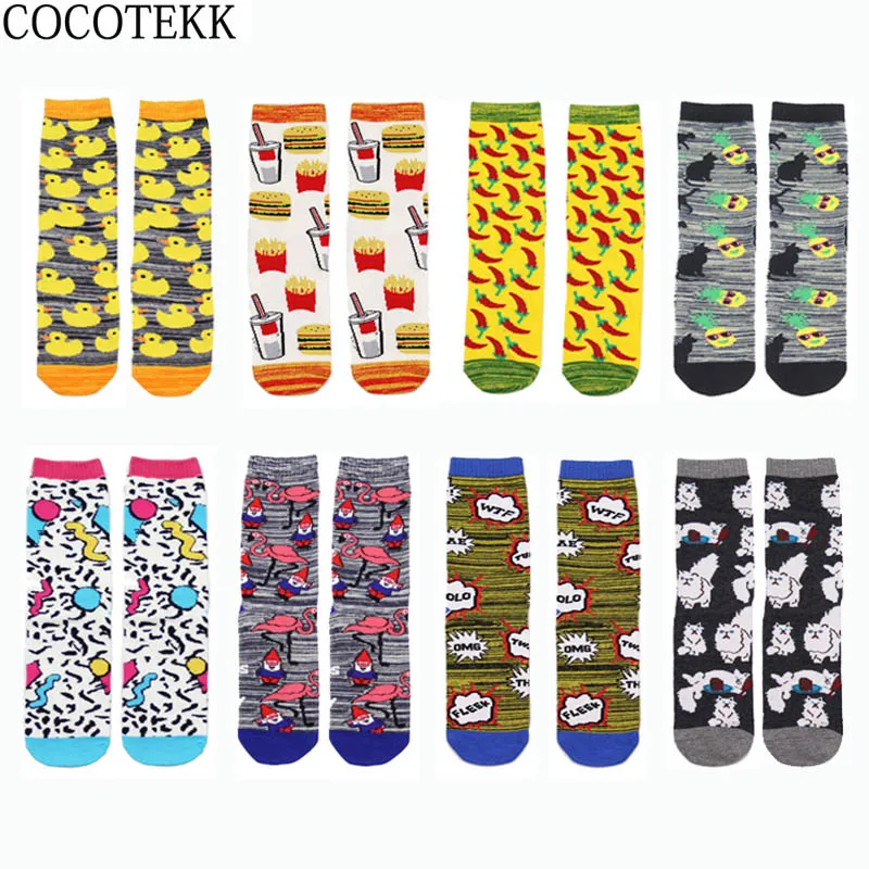 

Fashion Cartoon Funny Combed Cotton Women Socks Cute Pineapple Chili Duck Cat Animal Colorful Sox For Soft Warm Christmas Gifts