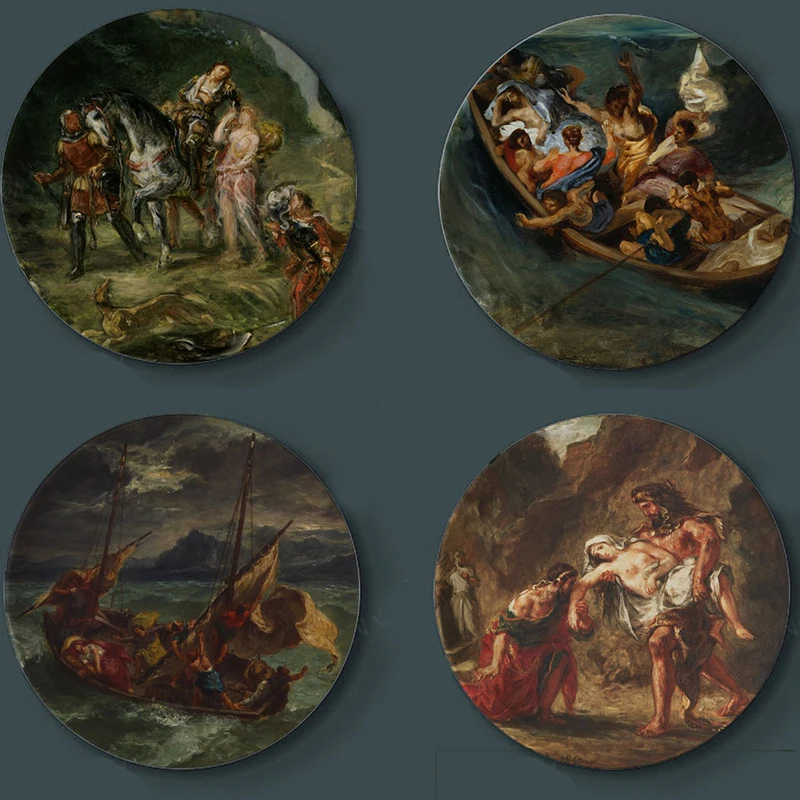 

Eugene Delacroix Painting Decorative Plates Ceramic Home Artistic Dish Hotel Background Display Stormy Boat Painting Plate
