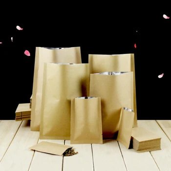 

100 Pcs Brown Vacuum Sealer Food Bag Pouch, Open Top Thick Kraft Paper Freezer Storage Saver Bags, with Aluminum Inside