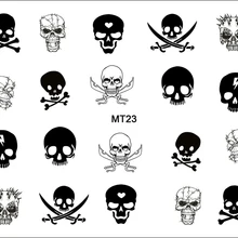 1 лист ногтей MT23 черный белый Меч череп Модный дизайн ногтей переводная наклейка для ногтей татуировки Советы Инструмент для ногтей