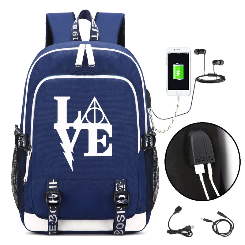 

Harry Potter LOGO Backpack with USB Charging Port and Lock &Headphone interface for College Student Work Men & Women