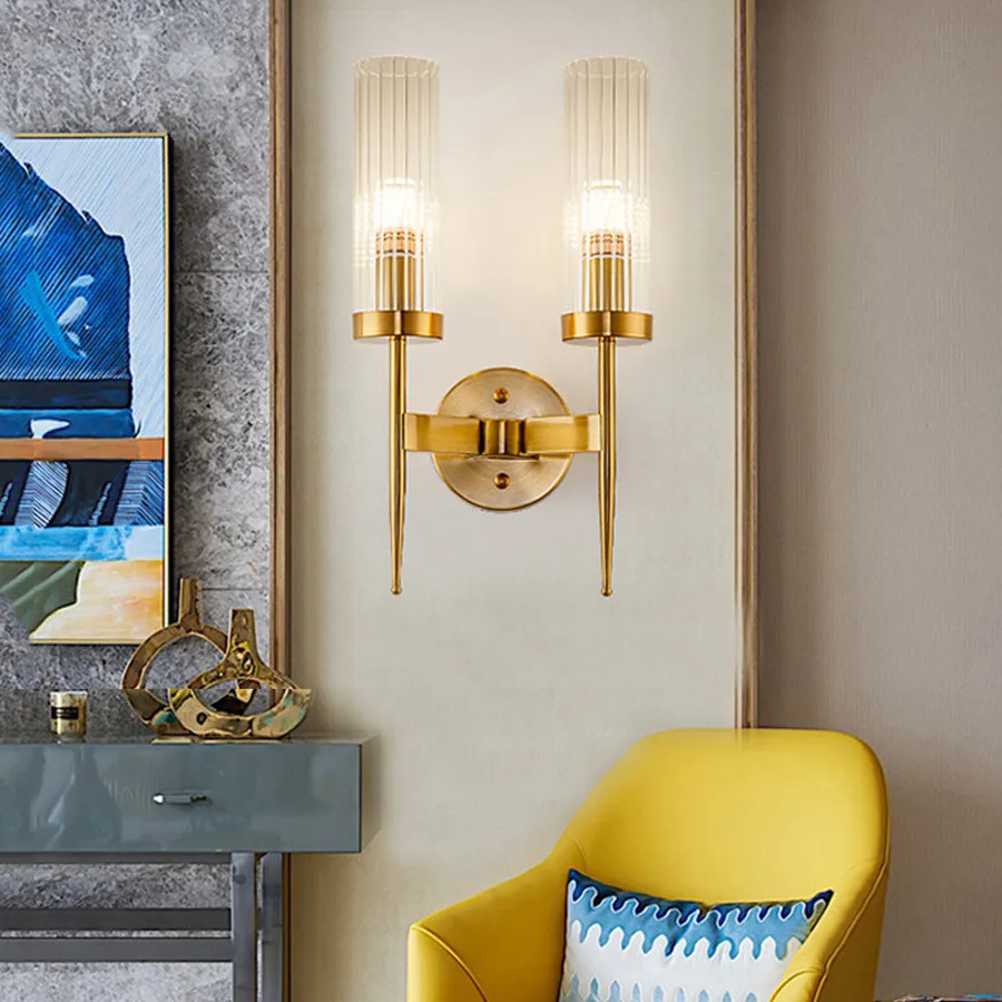 BEIAIDI Американский минималистский стеклянная настенная лампа E14 роскошный золотой гостиной спальни прикроватная лампа крыло отеля настенное бра для коридора