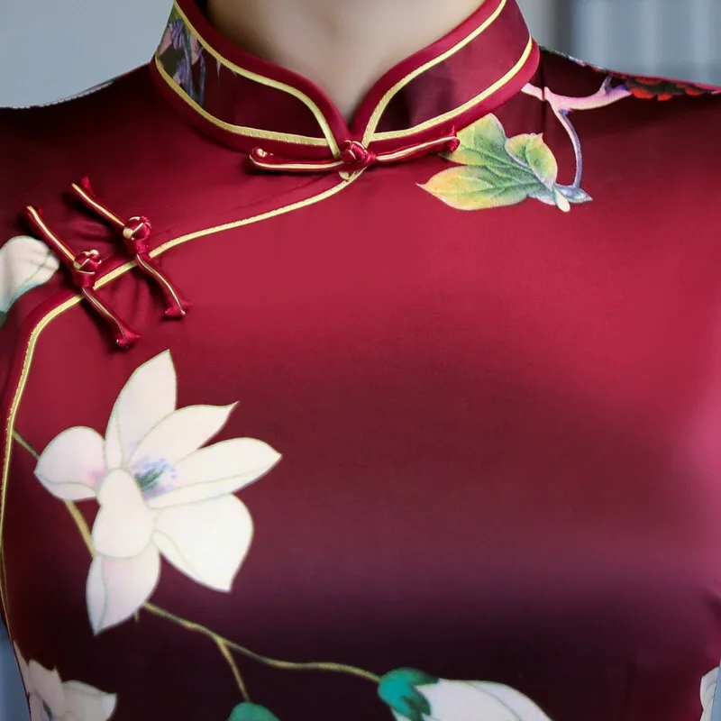 Традиционное китайское платье женское длинное Qipao элегантное тонкое двухслойный шелк Grosgrain Cheongsam банкетное Платье Женское vestidos