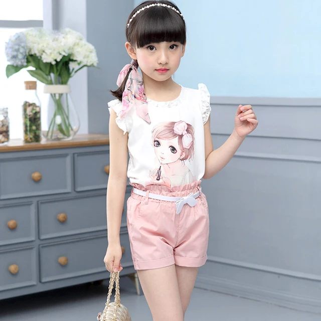 Girls Clothes Set Summer Cartoon Vest + Short Pants 2 PCS Children Clothing For Girls Teen Kids Girls Clothes 8 10 12 14 Year 2