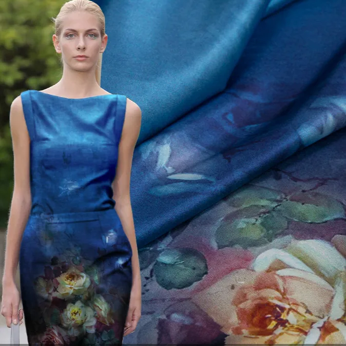 

115*140 cm stretch silk satin fabric 19 momme cheongsam dress silk fabric digital print fabric Satin wholesale silk cloth
