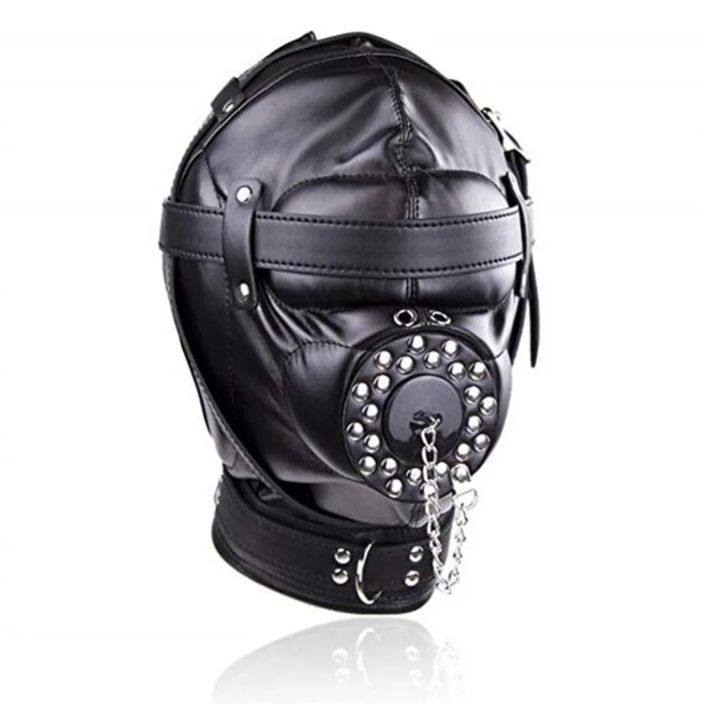 

Leather Costume Head Mask Hood Full Face Mask Nose Holes Breathable Unisex Mask