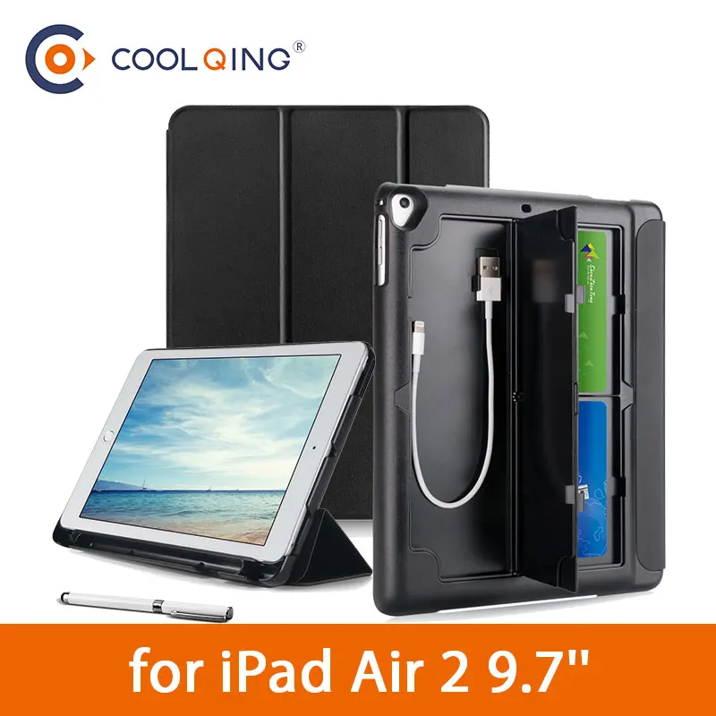 

Tri-folded Tablets Case For iPad Air 2 9.7 Smart Multi-function Protective Cover With USB Card Box Tablet Case For iPad Air2 9.7