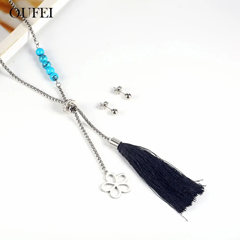 

OUFEI Stainless Steel Jewelry Woman Vogue 2019 Ethnic Necklace Earrings Set Jewelry Accessories Gifts For Women Bohemia