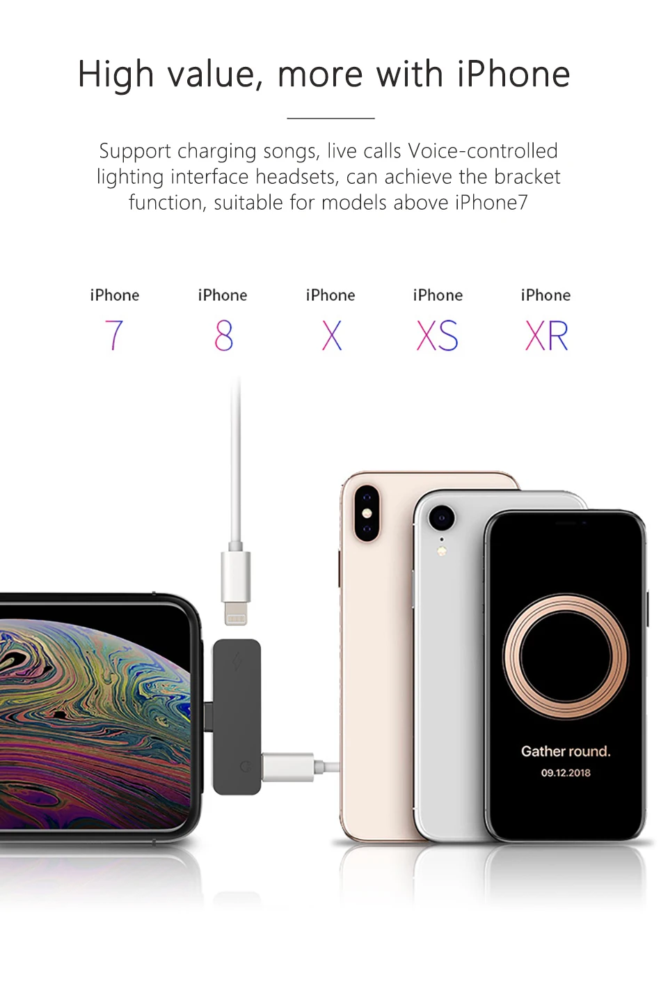 !ACCEZZ 2 in 1 Audio Adapter For iphone X 8 7 Plus XS MAX XR IOS 11 12 Lighting Charging Calling Earphone AUX Splitter Connector (2)