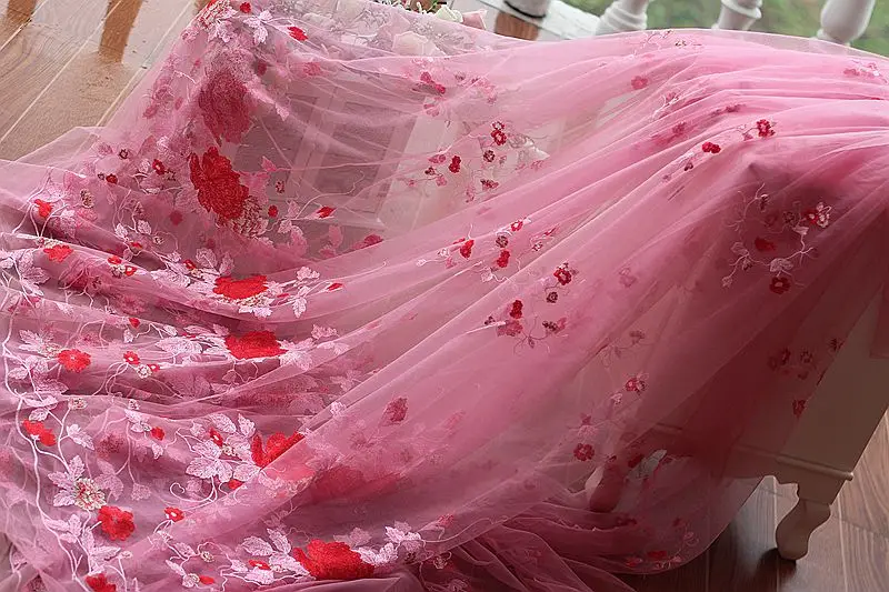 

Free shipping width133cm Pink Vintage Embroidered Lace Fabric in Gold, Wedding Gown Lace Fabric bridal gown