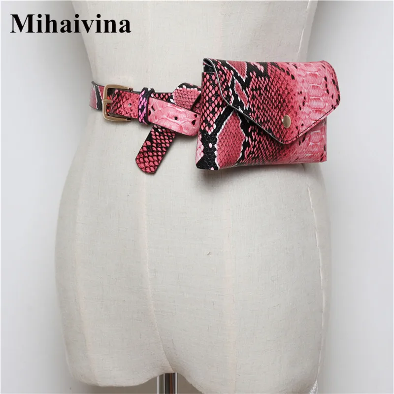 Mihaivina اعوج المرأة الخصر حزمة أزياء والجلود حقيبة بحزام الفاخرة العلامة التجارية مصمم حزمة مراوح للسفر قابل للتعديل أكياس الهاتف