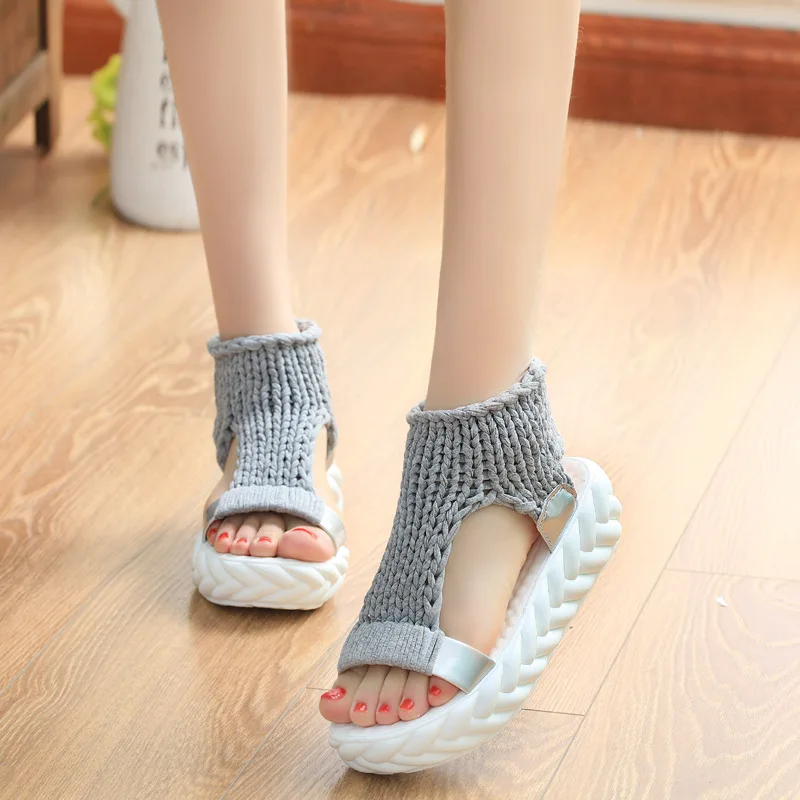 

2019 New Arrival Women's Sandals Summer Shoes Platform Shoes Slip On Heel Sandalias Candy Color Pluse Size