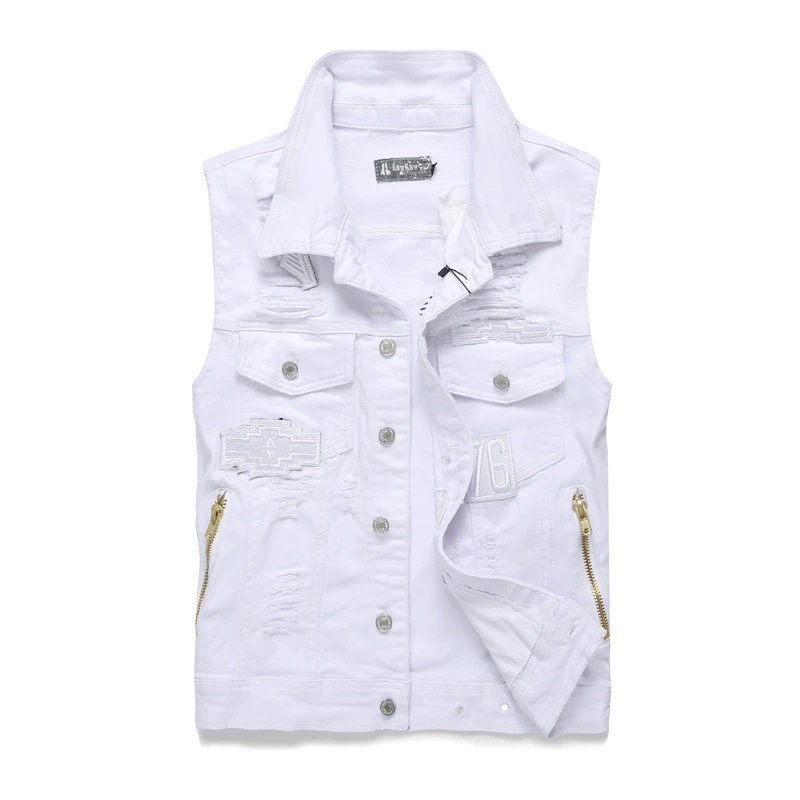white sleeveless denim jacket