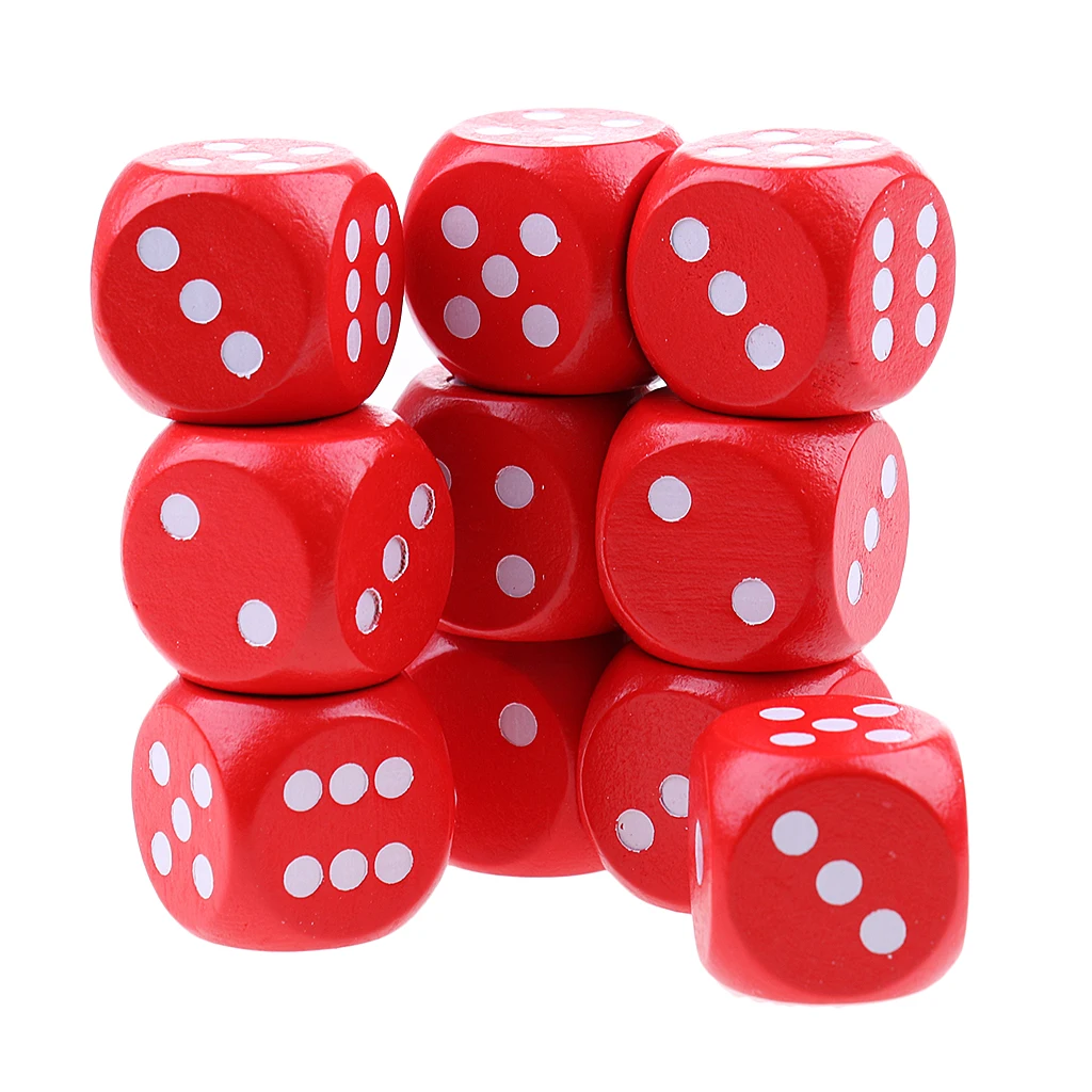 MagiDeal 10Pieces Wooden Dice D6 Six Sided Dotted Dice for Dungeons and DragonsTable Board Games