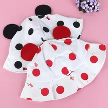 Для мальчиков и девочек с принтом в горошек; Кепка с покрывалом с заячьими ушками хлопковая Панама шляпа с широкими полями шляпа рыбака Для детей, на лето шляпа от солнца