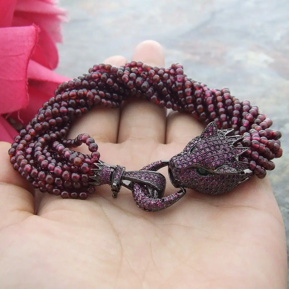 

FC071010 Natural 13 Strands 3mm Garnet Bracelet CZ Clasp