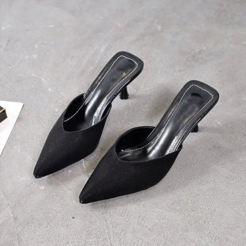 

Summer Women Slippers Sexy Pointed Toe Mules Outsides Ladies Slides Comfortable Thin Heel Shoes Fashion Female Casual Footwear