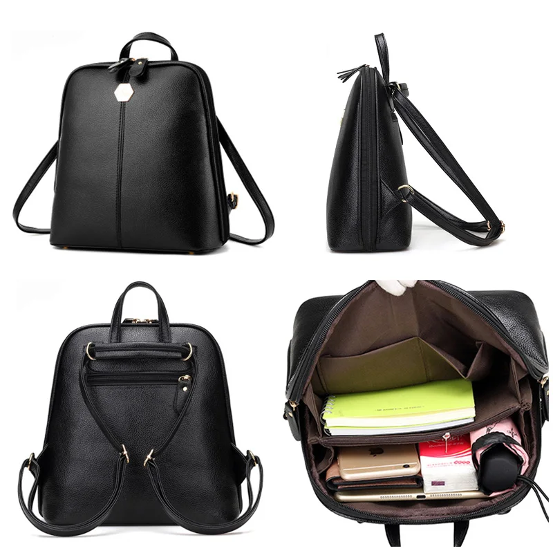 Women Backpack PU Leather Black Female Shoulder Bags Small Ladies Handbags Designer Fashion Girls School Backpack Rucksack BP0185 (22)
