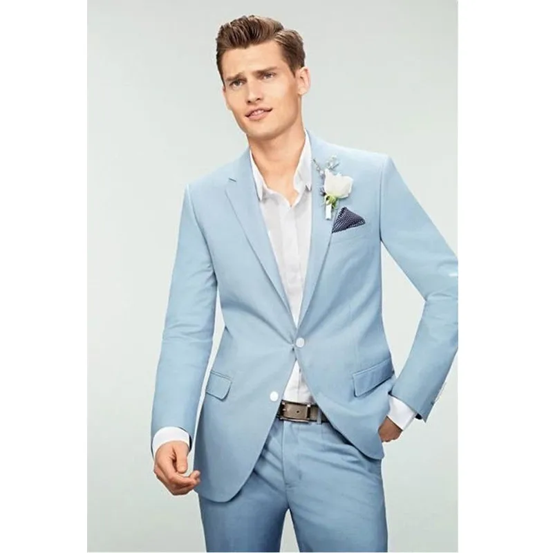 2-21 Fashion new men's suit money blue lapel single-breasted men's ball gown and groom wedding dress (jacket + pants) custom made