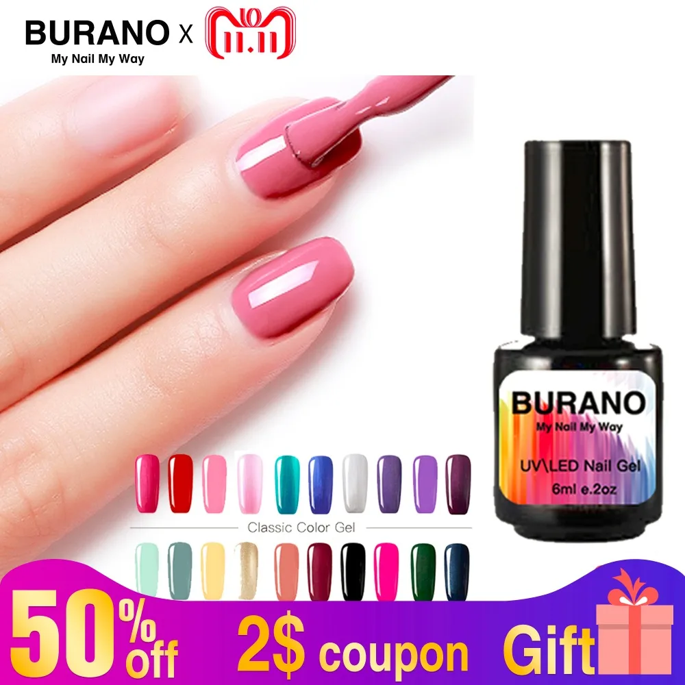 BURANO nail gel polish choose 6 color nail art tools for soak off uv