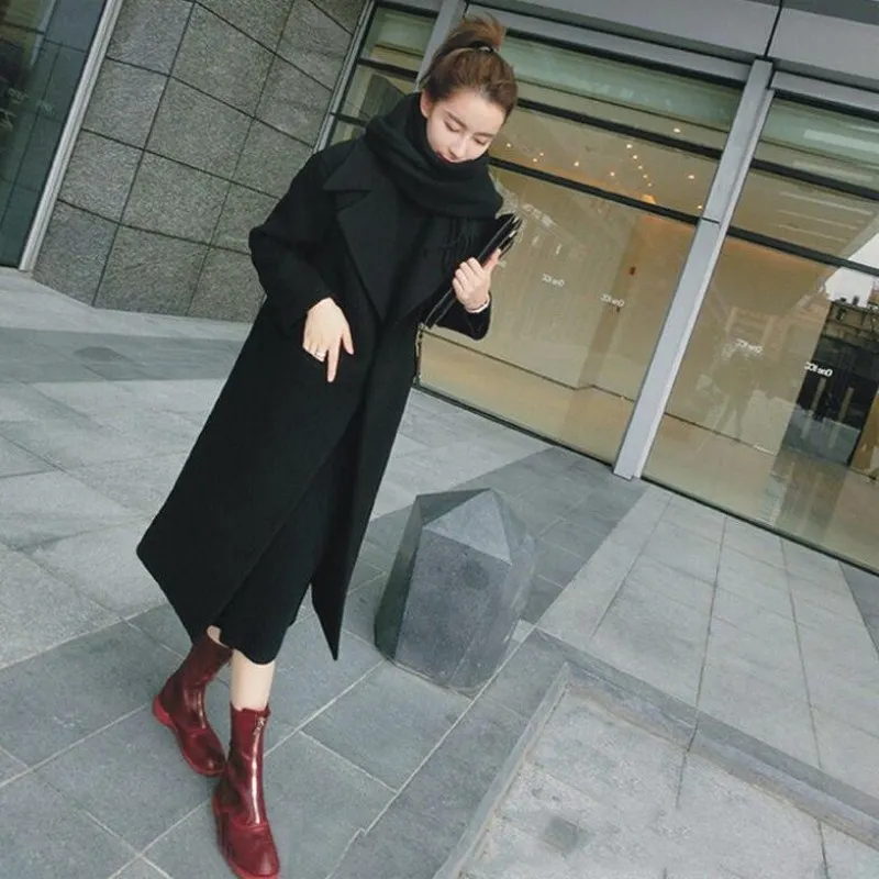 

2018 Autumn/winter New Women's Casual wool blend trench coat oversize Cashmere Coats Cardigan Long coat