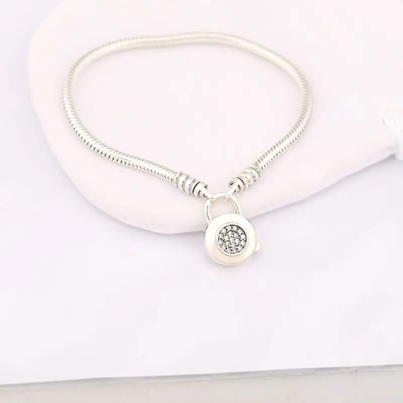 

new 925 Sterling Silver Bangle Lock Your Promise Bracelet Love Heart Pendant Signature For Women fit Lady Beads Charms Pendant