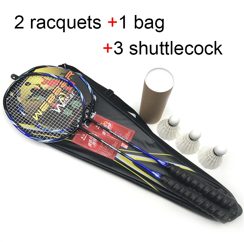

Professional badminton racket 2pcs carbon fiber rackets with 3 shuttlecock and 1 backpack badminton racquet set