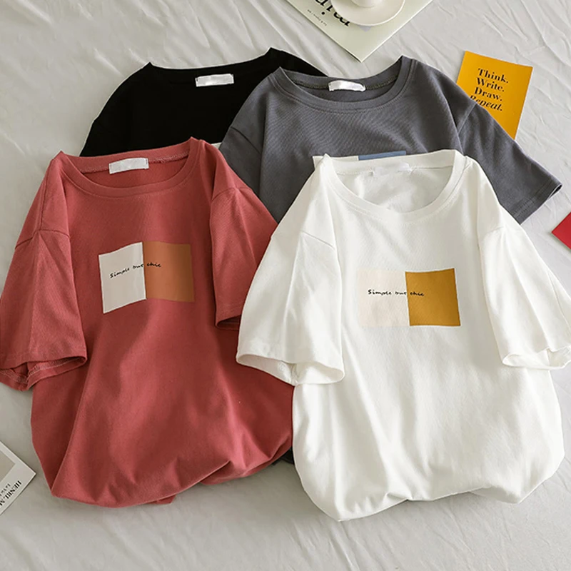 

DAYIFUN 2019 Summer T Shirt Women 2019 Letter Printed Female White Tee Tops O-Neck Oversize Tees Short Sleeve Femme Shirt C142
