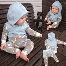 2Pcs Newborn Baby Girls Boys Clothes Set Long Sleeve Hooded Coat Tops Deer Pants Baby Boy Outfits Set