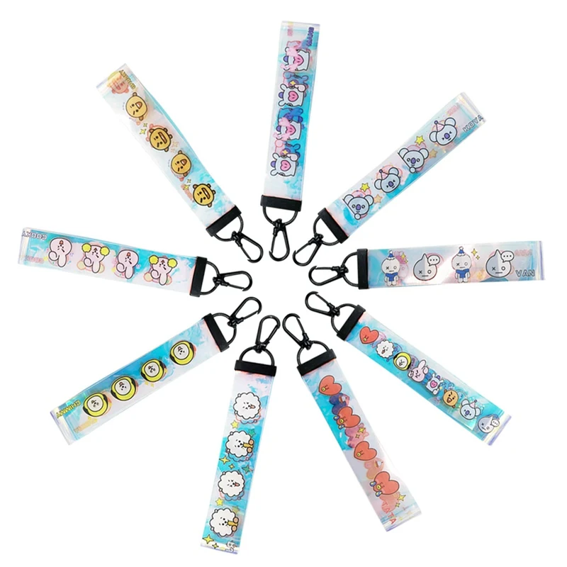 

Kpop BT21 Laser Lanyard Keychain TATA COOKY SHOOKY Pendant Cute Phone Strap Key Chain Ribbon Keyring