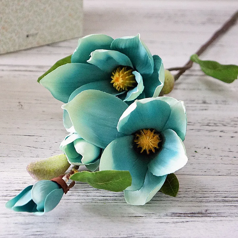 Luxury Long Stem 4 Heads Artificial Magnolia Flower Branch For Home Garden Wedding Decoration Fake Flowers Garden Decor Flores Luxury Long Stem 4 Heads Artificial Magnolia Flower Branch For Home Garden Wedding Decoration Fake Flowers Garden Decor Flores