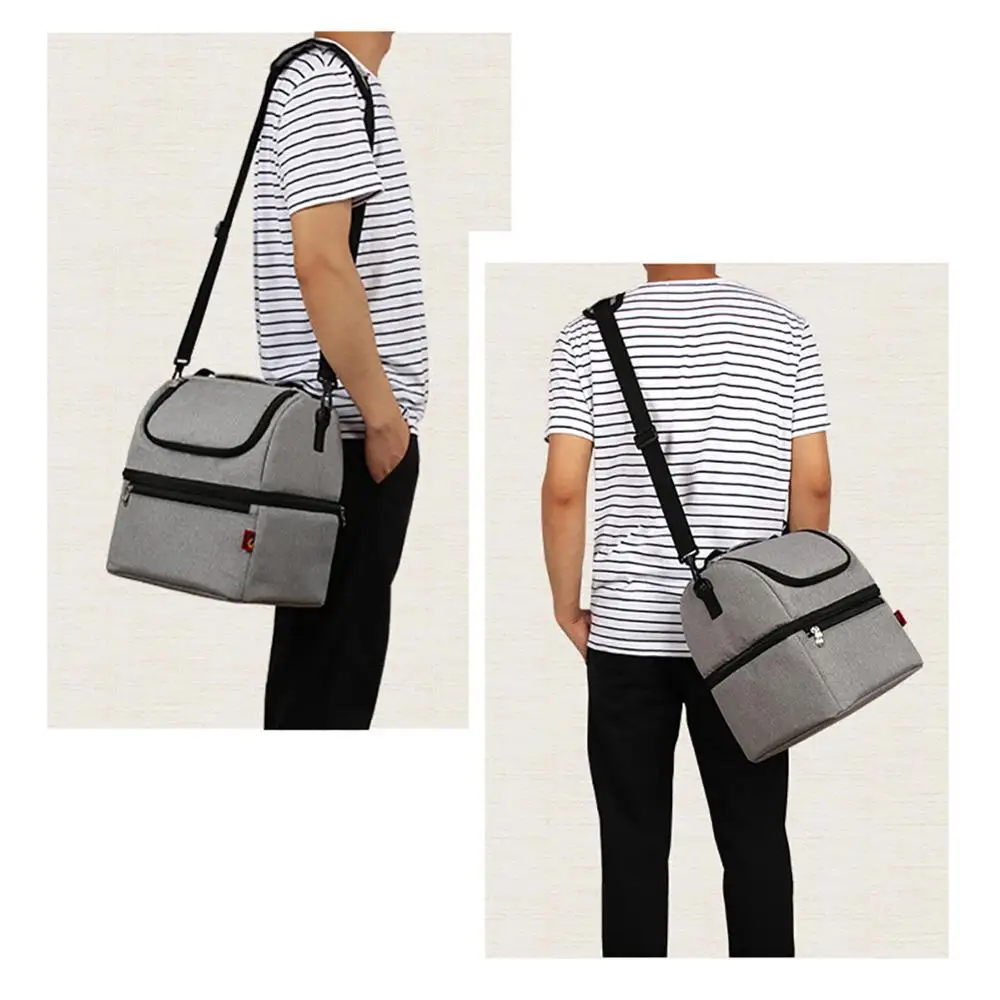 

Fashion Portable Multifunctional Insulated Lunch Bag Adult Large Double Layer Lunch Box Reusable Waterproof Cooler Tote Bag