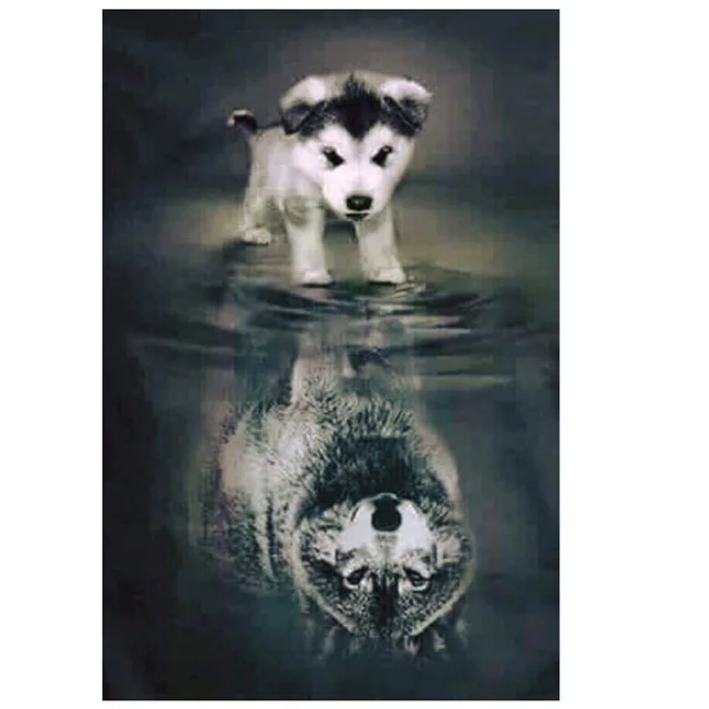 

Animals 5D Diy Diamond Painting Full round Dog Wolf Shadow Mosaic Pasted Embroidery Needlework Cross Stitch