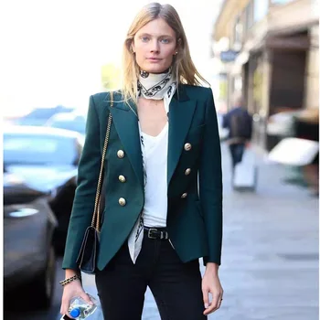 

New America 2018 suit double-breasted suit small jacket blackish green metal buckle cultivate morality