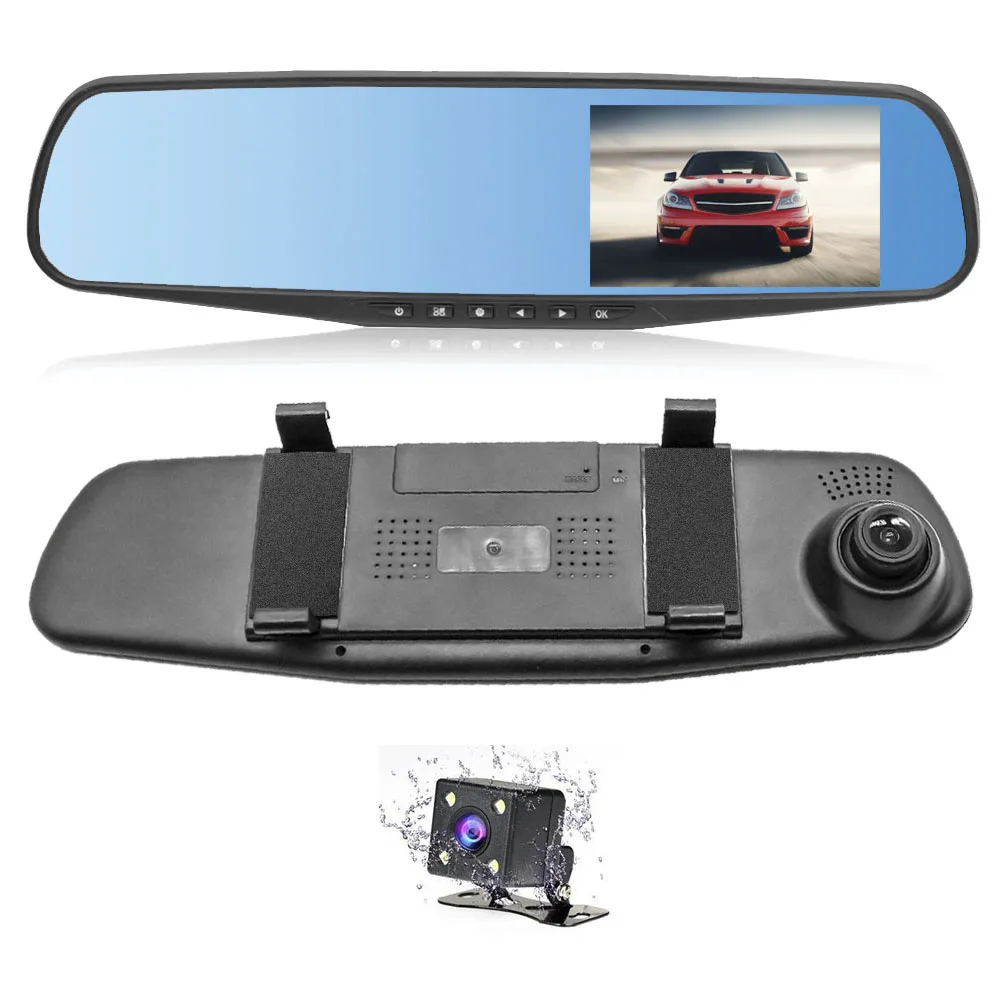 HGDO Rearview Mirror Car dvr 4.3 inch Dash cam Dual lens Recorder Full hd 1080P car camera Blue white mirror Night Vision DVRs HGDO Rearview Mirror Car dvr 4.3 inch Dash cam Dual lens Recorder Full hd 1080P car camera Blue white mirror Night Vision DVRs